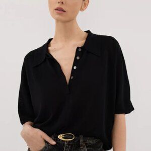 ELI BLACK POLO KNIT TOP